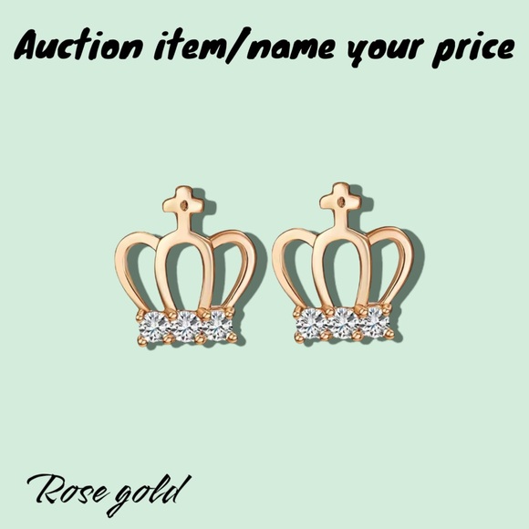 ⏳💝Auction NAME YOUR PRICE for Rose Gold Plated Crown Stud Earring AAA Zircon - Picture 1 of 5
